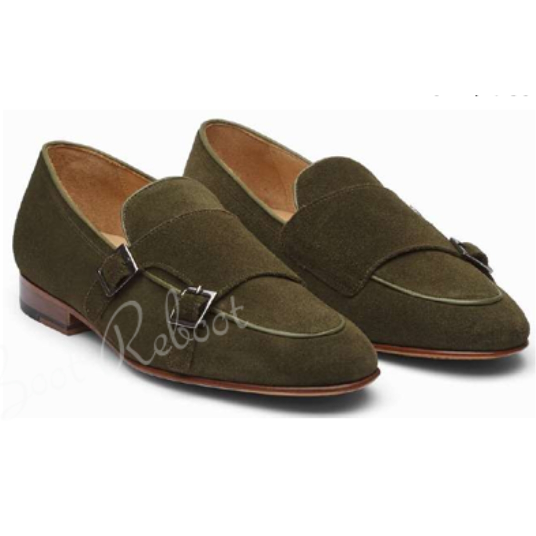 Leather Suede Monk Slipons Shoes
